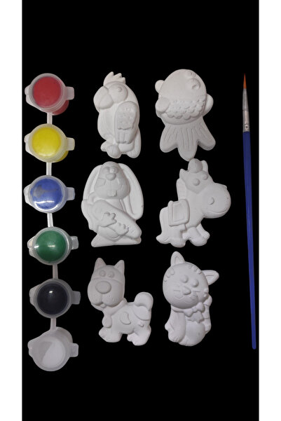 Home Taş Boyama Seti - 6 Adet Hayvan Figürü + 6 Renk Boya + Fırça | Çocuk Akt...