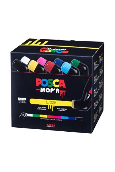 Uni Posca Mop'r PCM22 Marker, rounded sponge tip, 3.0-19.0 mm, set of 8 colors