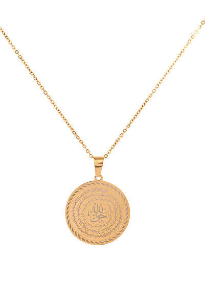 TAKI DERYASI Gold Color Hakkani Seal and Nal-I Şerif Written Steel Necklace Stainless Non-Tarnish Chain
