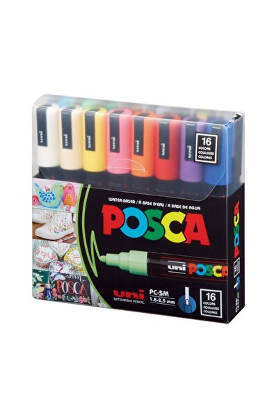 Uni Posca Marker PC-5 M, round tip, 1.8-2.5 mm, set 16 colors