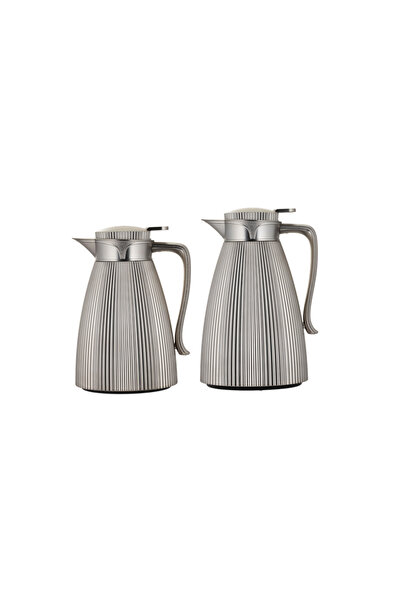 ALSAIF Al Saif Coffee and Tea Thermos Set (2 pieces) / Elegant design to suit all tastes - Matte Nickel - 1.0/1.7 Liter