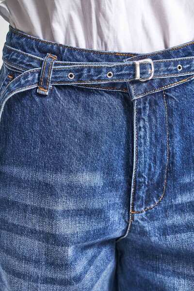 its basic Women's Blue Color 2W5-5 Super Palazzo Fit Belt Detailed Denim Jean
