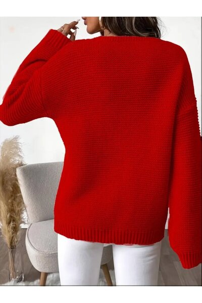 buğrahayalin Women's Long Sleeve V-Neck Buttoned Knitwear Blouse