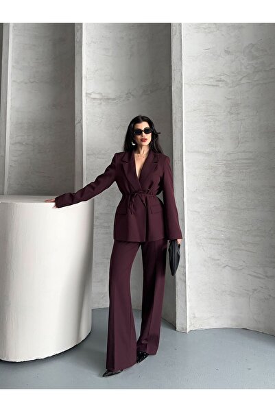 MYGİYİMİSTANBUL Waist Tie Blazer Jacket Pantsuit