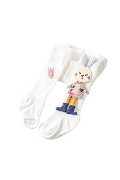 Mixbo Colanți pentru copii cu talpă, Iepuraș, Bumbac gros, Albi, 6-12 luni, 6...