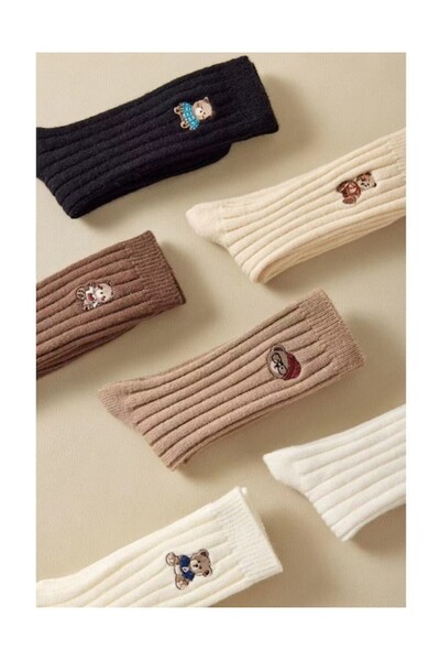 Mixbo - Thick Socks for Women, Brown, Bear Pattern, 35-38