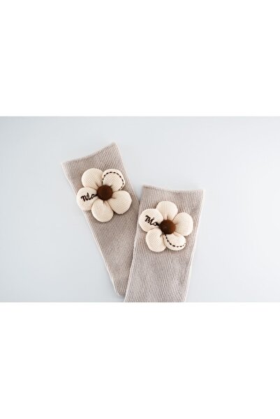 Mixbo - Children's Socks, Gray, Cream Flower Pattern, Cotton, 2-5 years