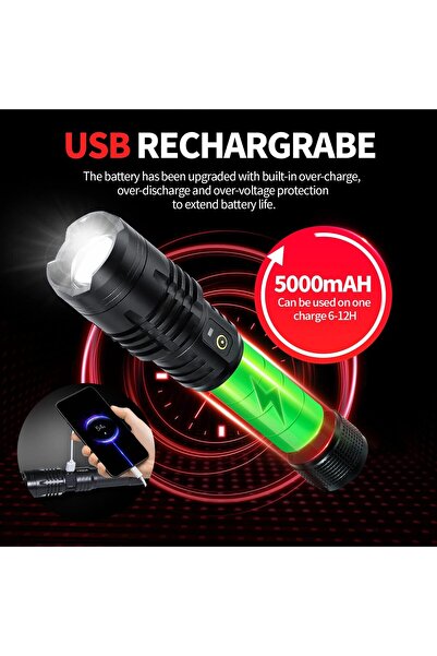 Generic 12000 Lumen Flashlight,USB Rechargeable Flashlight,Super Bright Handheld LED Flashlight,5 Modes