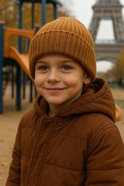 FELLMENS Beretă pentru băiat din lână material reiat de muștar, 7-12 ani