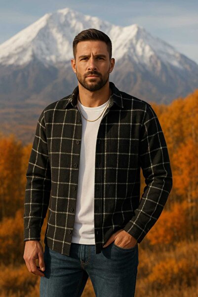 YNGMENCLASS Cotton Textured Enine Line Pattern Fleece Shirt