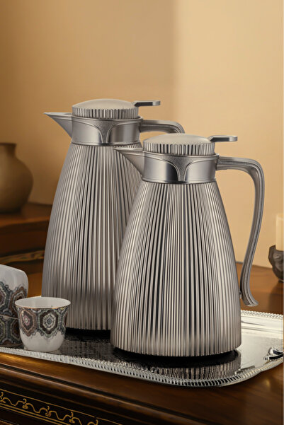 ALSAIF Al Saif Coffee and Tea Thermos Set (2 pieces) / Elegant design to suit all tastes - Matte Nickel - 1.0/1.7 Liter