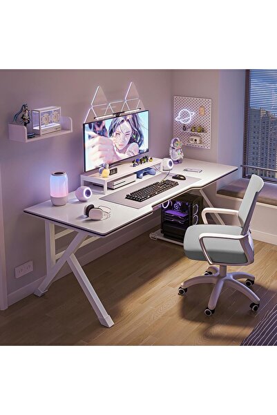 WAKYME Gaming Desk,Ergonomic Lage Computer Desk, 62 Inch Gamer Sturdy Gaming Table with K-shaped Steel Legs