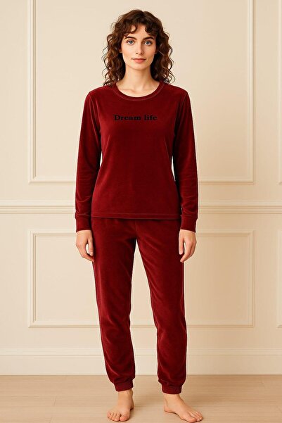 Pemilo Women's 13164-060 Long Sleeve Velvet Pajama Set Bordo