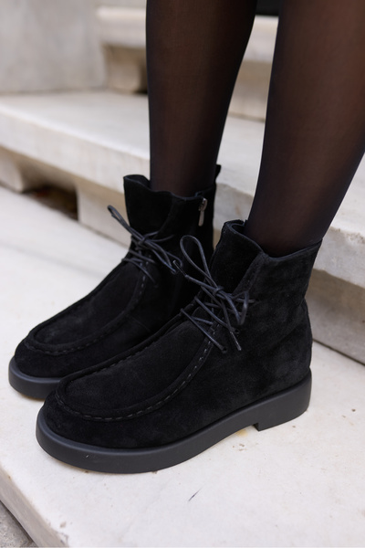 ANGELİNA JONES FİLİNA KADİN SİYAH GERCEK DERİ SUET BAGCIK DETAY FERMUARLİ BOT