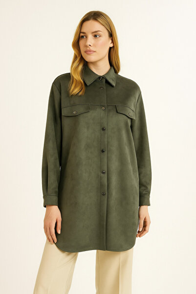 Doque 10202 ÖNDEN ÇITÇIT DÜĞMELİ CEP KAPAKÇIKLI GÖRÜNÜMLÜ RAHAT KESİM SÜET CEKET #10-25#