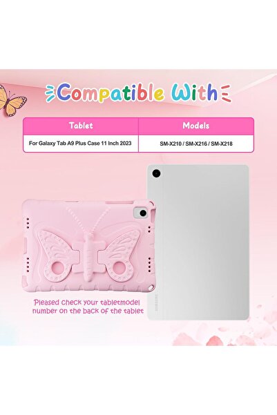 Coolden Case for Samsung Galaxy Tab A9+ 11" (2023) – Shockproof protection, butterfly stand and shoulder strap, pink
