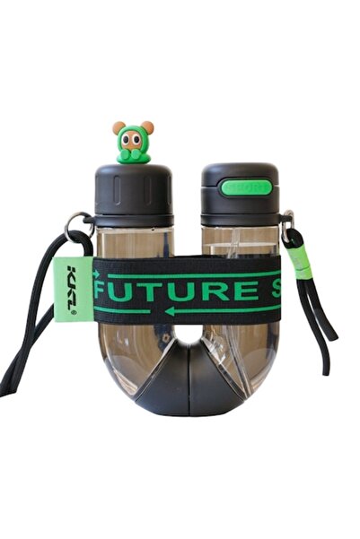 Mixbo children's water bottle with straw, Cylinder model, plastic, black/green, 700 ml