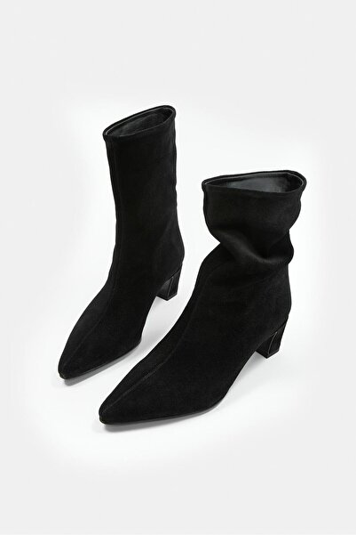 NILUFARR Dante Black Suede Genuine Leather Heeled Boots