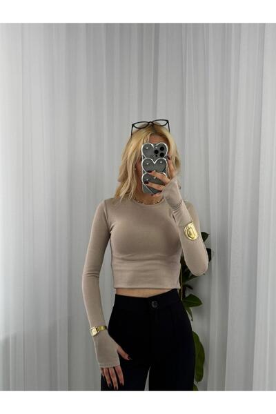 moyabutiik Yuvarlak Yaka Parmak Geçmeli Bluz Body