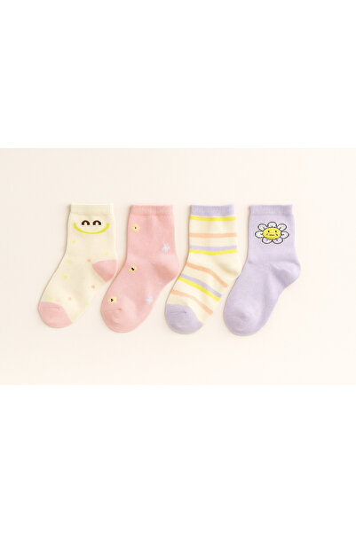 shefox 4 Pairs of Girls' Colorful Cotton Socks