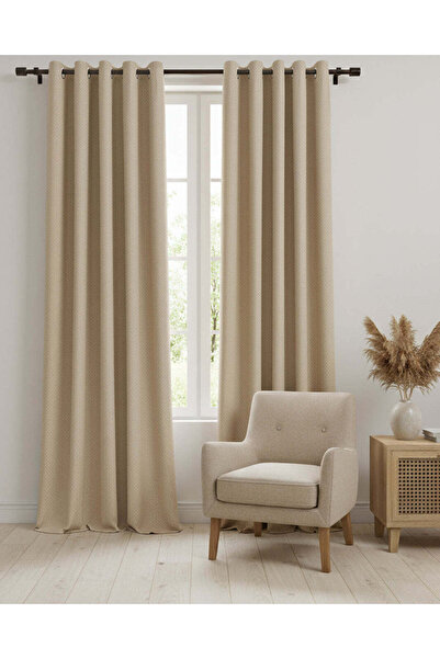 REDTAG Ivory Embossed Blackout Curtain (1 Pair)
