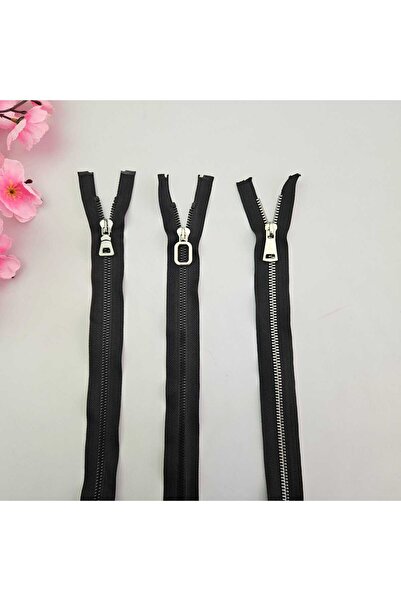 Kaf Kumaş 3'lü Kemik ve Metalik Dişli Fermuar | Siyah Fermuar