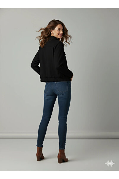 cemo Women's Tan Elegant Short Jacket with Buckle Detail Mock Neck Pockets Suede/Cashmere Spring Jacket