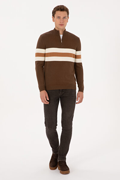 U.S. Polo Assn. Men's Regular Fit Half Zip Brown Sweater 50315034-Vr029