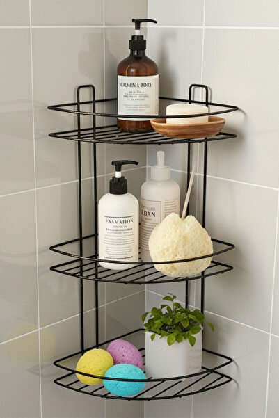 NZB رف شامبو زاوي بثلاث طبقات للحمام، منظم معدني أسود مع براغي، حامل صابون وش...
