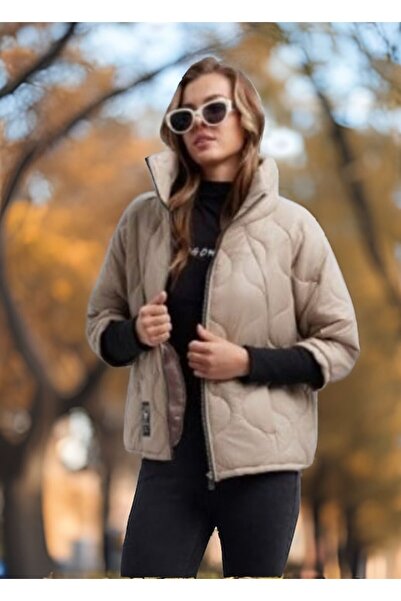 OEM Quilted women's jacket, beige, loose and warm – Autumn/Winter, size M