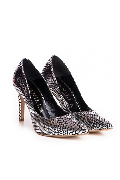 Vanilla Days Tocuri stiletto Eva argintii cu imprimeu de șarpe - toc de 9 cm,...