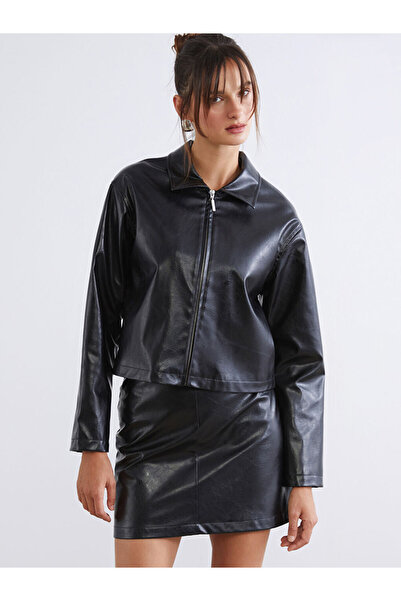 LC Waikiki Shirt Collar Women's Leather Look Jacket