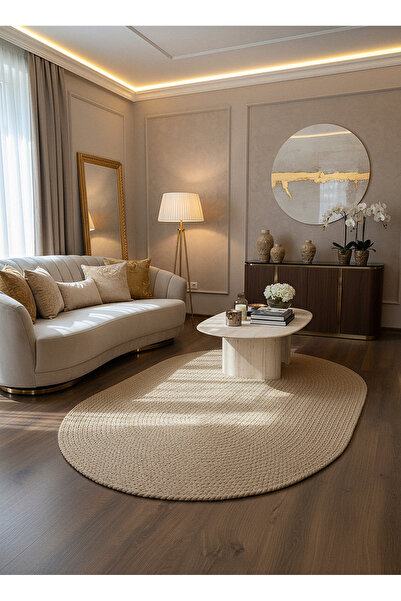 Rose'n Home JÜT ÖRGÜ-10 VİZON El Örgüsü Jüt Hasır Halı Salon Mutfak Halısı An...