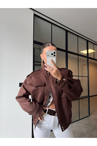 BB Bensu Buyruk Jachetă bomber din piele intoarsa cu buzunare mari