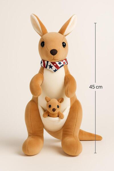 Blusmart Plush kangaroo with baby, beige, 45 cm