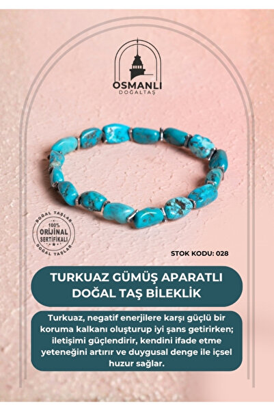 OSMANLI DOĞAL TAŞ Certified Turquoise Silver Apparatus Natural Stone Bracelet (Sk:028)