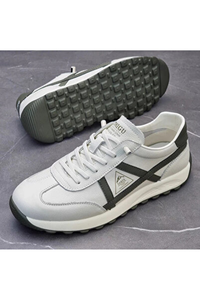 1way Men's white shoes with dark green stripes