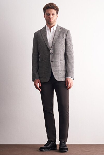 İmza Black Mono Collar Plaid Pattern Cotton 6 Drop Comfort Fit Classic Jacket 1002255152