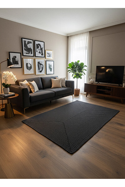 Rose'n Home JÜT ÖRGÜ-1 ANTRASİT El Örgüsü Jüt Hasır Halı Salon Mutfak Çocuk Odası Antialerjik