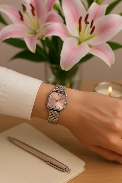 Love The Wind Square Case Silver Band Vintage Model Minimal Women's Wristwatch