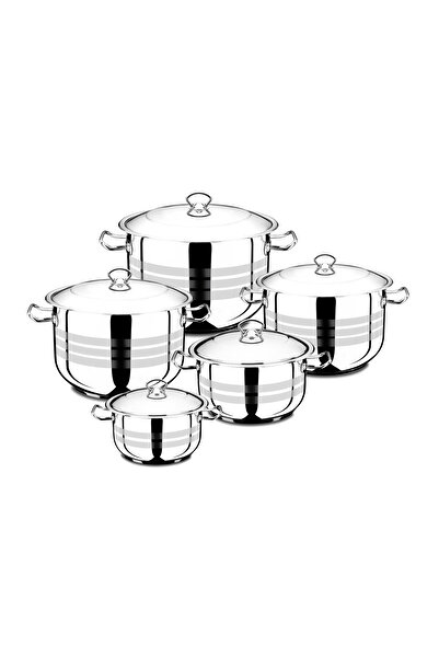 ALSAIF Turkish Stainless Steel 18/10 Cookware Set 10 Pieces Size 18/22/24/26/28 CM Silver Color