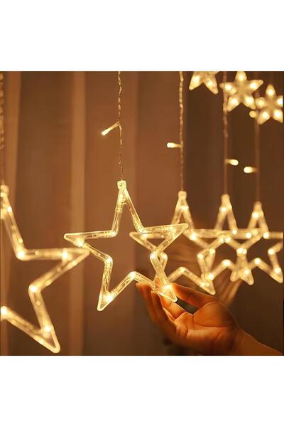 OricareFain Instalatie craciun Perdea, 3 m, luminoasa de stele, Interior/Exterior, Interconectabila, Alb Cald