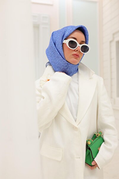 Silk Home Indigo, albastru bebeluș, eșarfă din mătase Tivil cu model geometri...