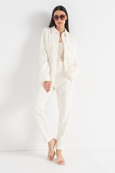 Stefanel - Regular fit shirt-jacket with flap pockets, Dusty white, M