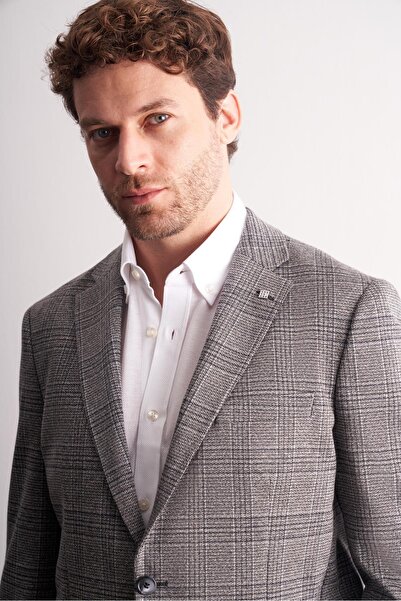 İmza Black Mono Collar Plaid Pattern Cotton 6 Drop Comfort Fit Classic Jacket 1002255152