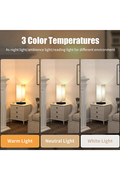 YESMAX Table Lamp, Bedside Lamps, Minimalist Night Stand Light with Square Fabric Shade, Desk Reading Lamp