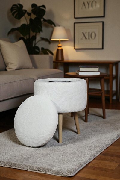 woody maison Mantar Sandıklı Puf – Yumuşacık Doku Teddy Kumaş Makyaj Masa Puf...