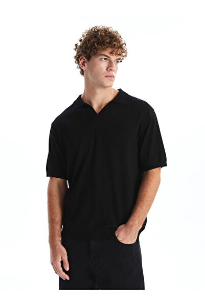 LC Waikiki Black Polo Neck Short Sleeve Men's Knitwear Sweater