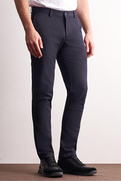 İmza Navy Blue Side Pocket Straight Leg Cotton Slim Fit Chino Casual Trousers 1003255165
