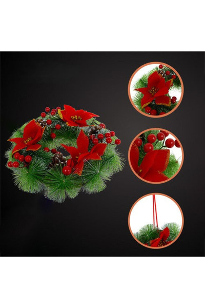 zola Decorative Christmas wreath, 30 cm, artificial fir tree, red decorations, for table/door